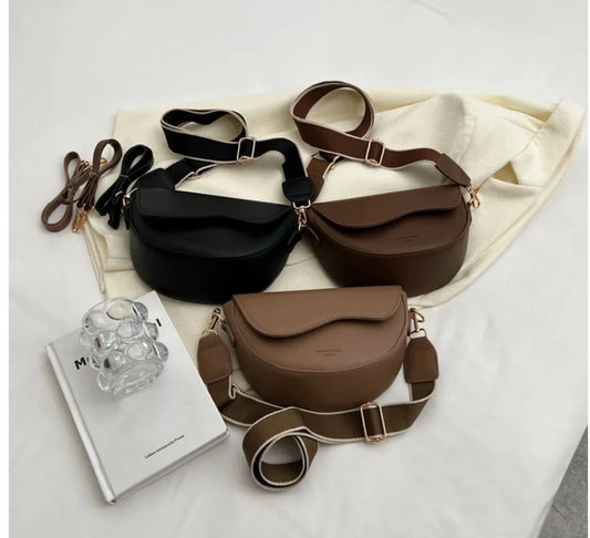 2023 Solid Color PU Leather Crossbody Bag – Red Wide Strap