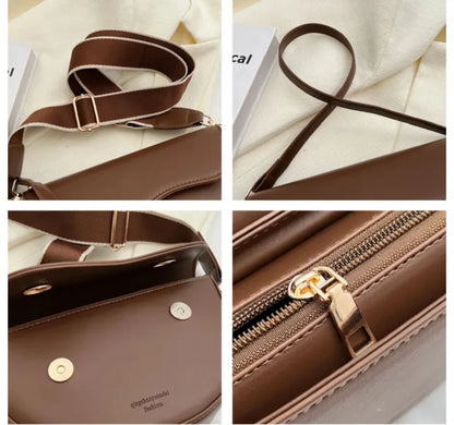 2023 Solid Color PU Leather Crossbody Bag – Red Wide Strap