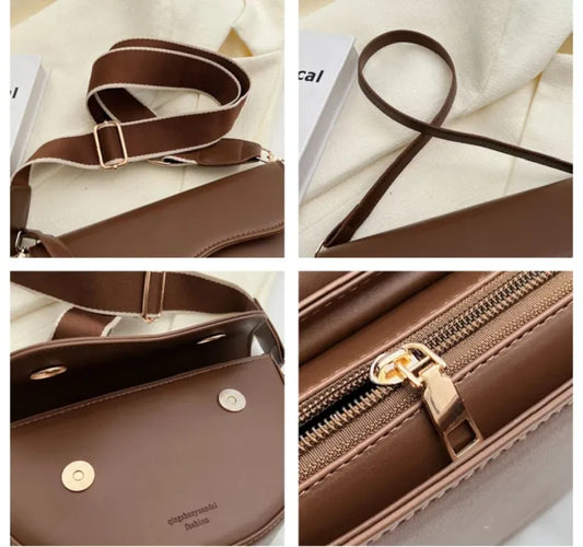 2023 Solid Color PU Leather Crossbody Bag – Red Wide Strap